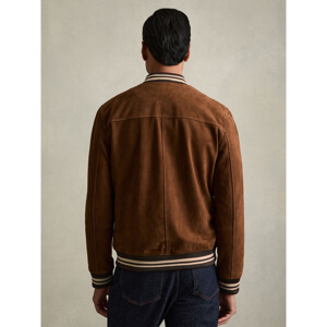 REISS BANRIDGE Suede Stripe Trim Bomber Jacket